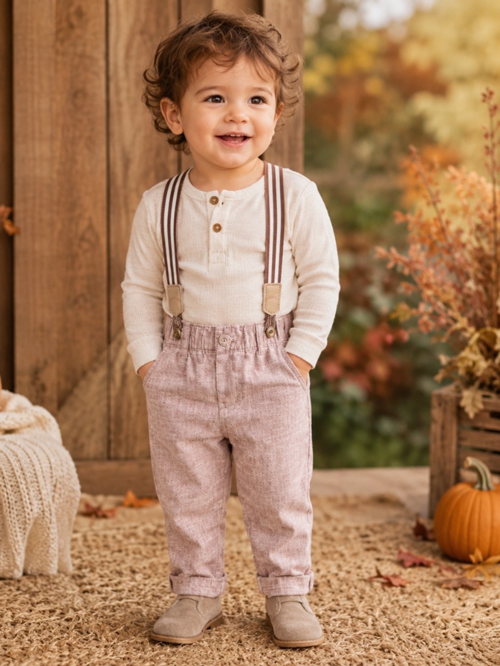 Classic Preppy Cat & Jack Baby Suspender Pants 3-6M Dusty Rose Cotton